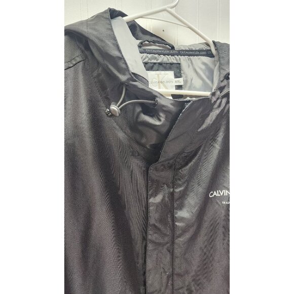 Calvin Klein Jeans Black Hooded Jacket XXL Lightweight Nylon Coat With Logo Prin - Picture 4 of 16